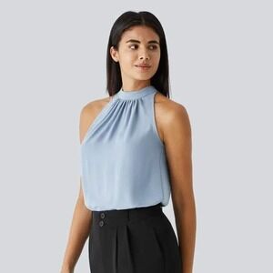 HALARA Blue halter sleeveless blouse | Minimalist office | Large